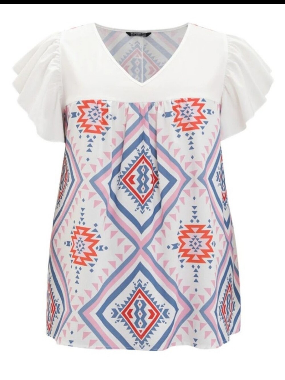 Plus Size White Aztec Print V-Neck Top NWT